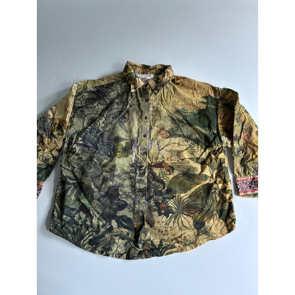 Orientique Naturally Australian Size XS Cotton Corduroy Botanical Print Shirt